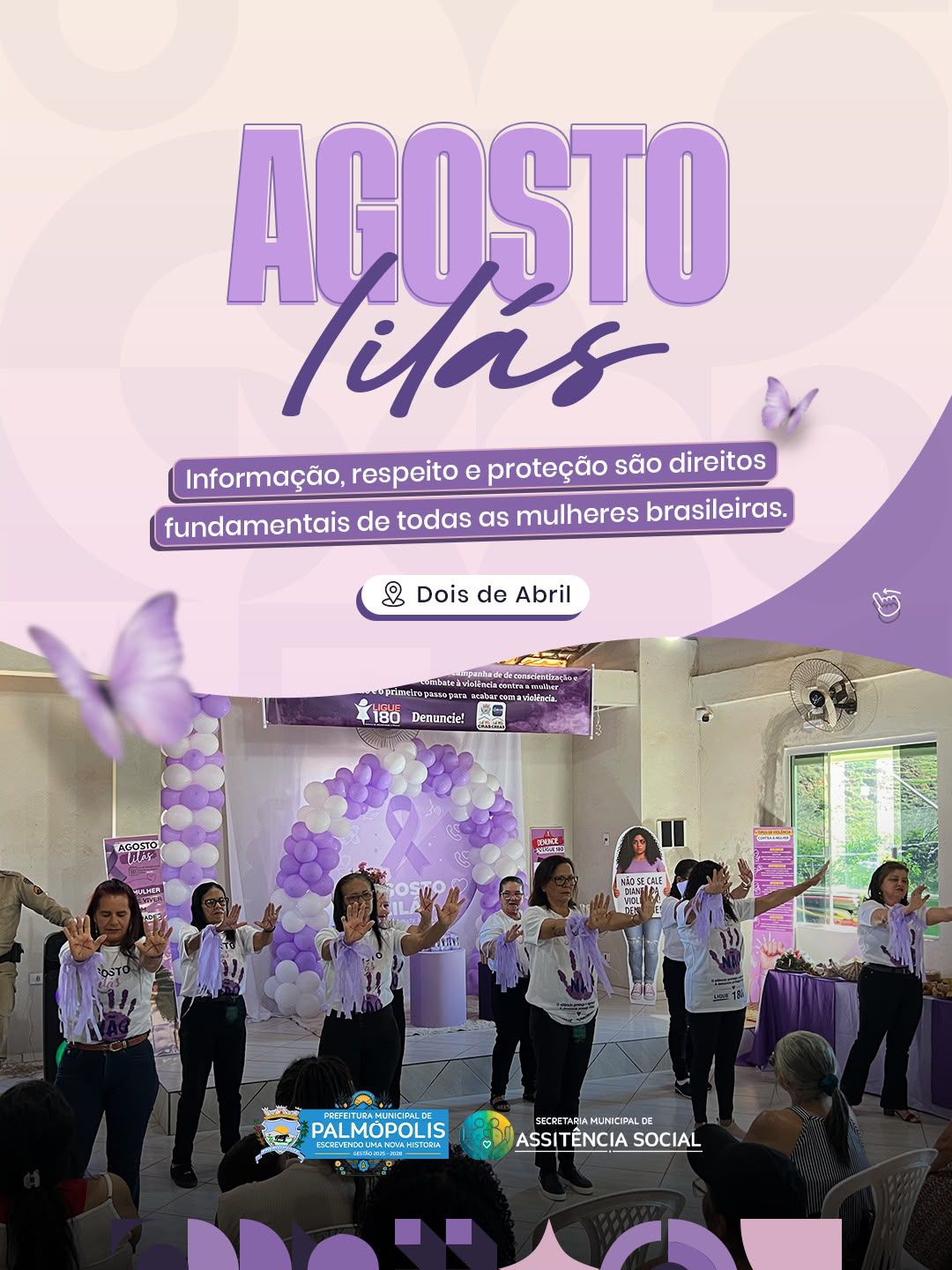 Imagem da notícia: AGOSTO LILÁS: PREFEITURA DE PALMÓPOLIS REALIZA AÇÕES DE CONSCIENTIZAÇÃO EM TODO O MUNICÍPIO