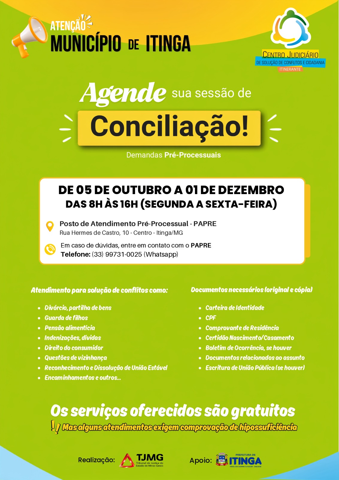 Centro Judiciário de Solução de Conflitos e Cidadania (CEJUSC) Itinerante em Itinga!