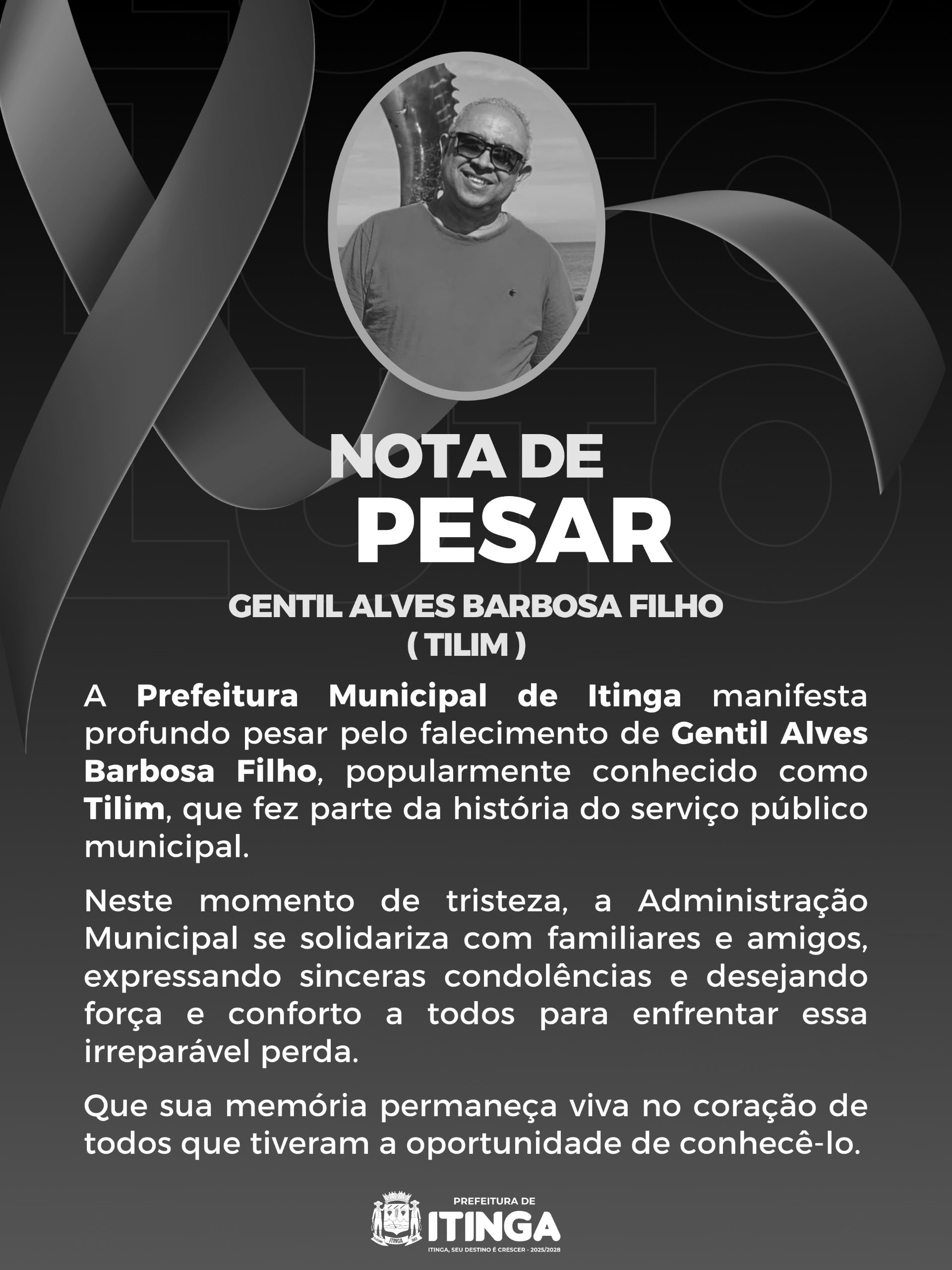 Imagem da notícia: NOTA DE PESAR  Gentil Alves Barbosa Filho