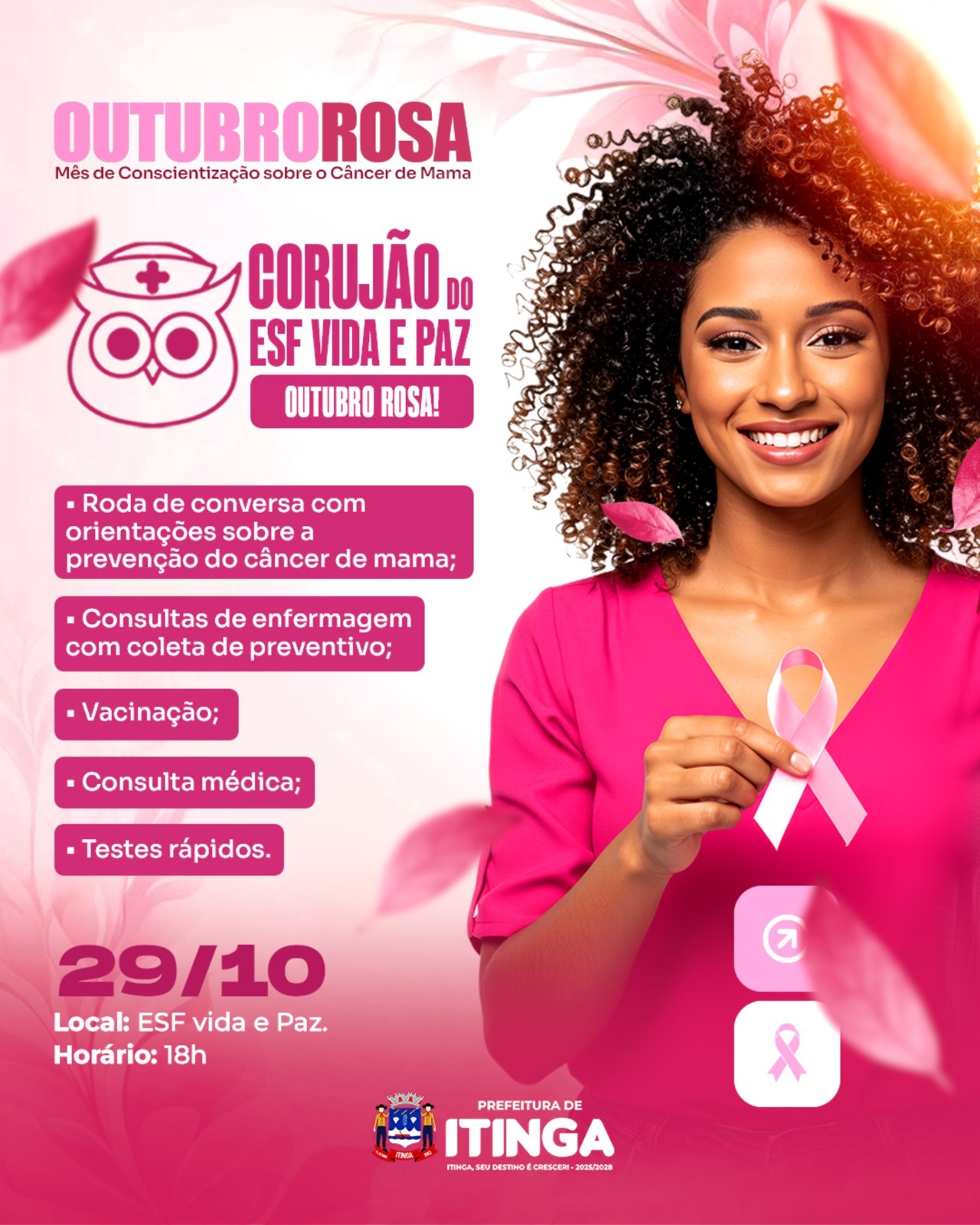 Imagem da notícia: OUTUBRO ROSA: CORUJÃO DO ESF VIDA E PAZ!